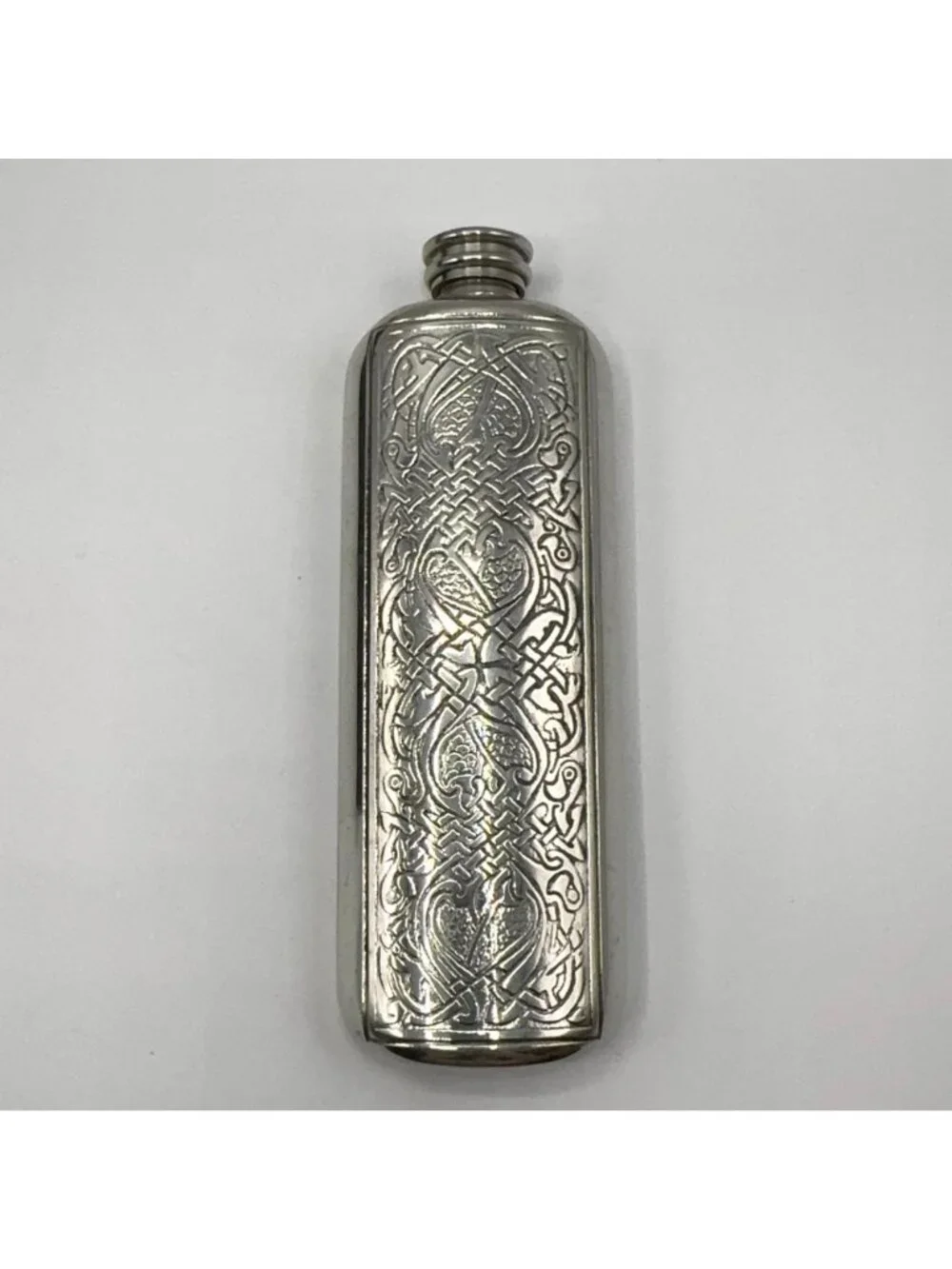 Scottish Piper Pewter Celtic Knot Slim Hip Flask Engraved Made in UK Box Funnel